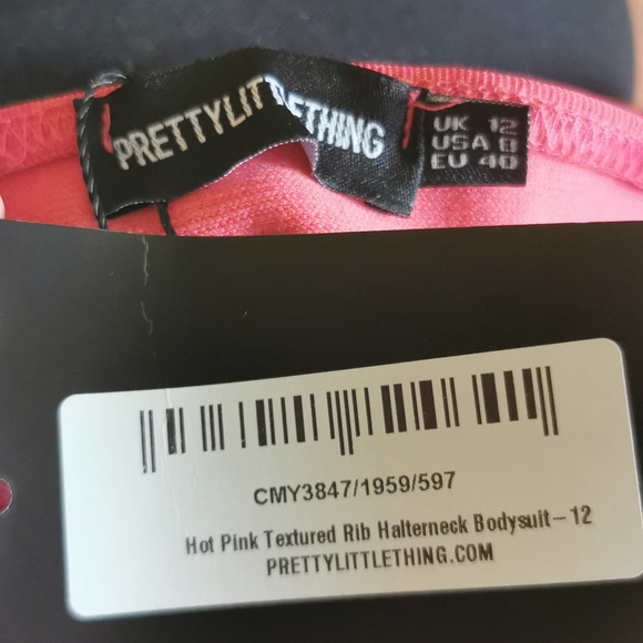 NWT PRETTYLITTLETHING Hot Pink Halterneck Bodysuit - Picture 5 of 7